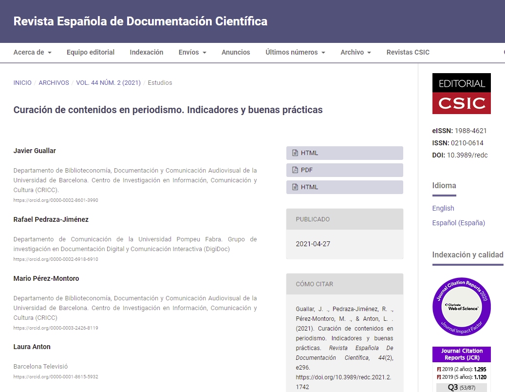 Artículo REDC Curación de contenidos en periodismo